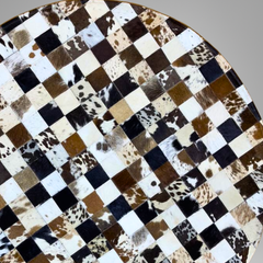 Luxurious Handmade Round Cowhide Patchwork Rug – Genuine Hair-On Hide Micro-Square Leather Floor Rug (9 sq ft)