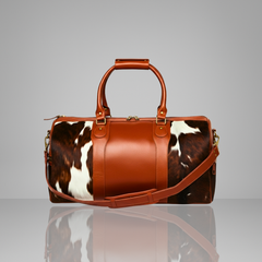 Luxurious Cowhide Leather Travel Duffle Bag with Genuine Full Grain Accents & Natural Pony Hair Fur Finish
