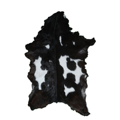 Premium Black and White Goat Skin Rug - Genuine Hair-On Leather for Home Décor