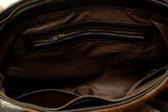 Stylish Brown and White Cowhide Shoulder Bag - Handmade Animal Print Leather Tote with Fast Worldwide Shipping