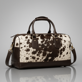 Cowhide Leather Brown & White Duffle Bag Travel Tote Weekend Carry On Shoulder Bag