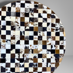 Luxurious Handmade Round Cowhide Patchwork Rug – Genuine Hair-On Hide Micro-Square Leather Floor Rug (9 sq ft)