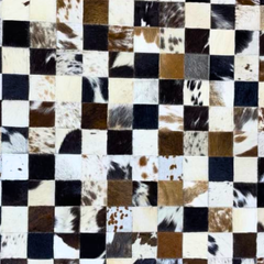 Luxurious Handmade Round Cowhide Patchwork Rug – Genuine Hair-On Hide Micro-Square Leather Floor Rug (9 sq ft)