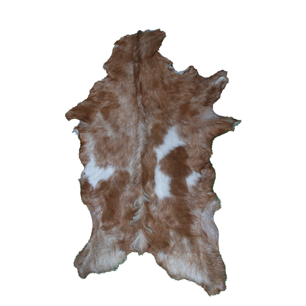 Luxurious Brown and White Natural Goat Skin Rug with Non-Slip Suede Back - Handcrafted Premium Hair-On Goat Hide Rug for Home Decor - Celestial Leather Limited