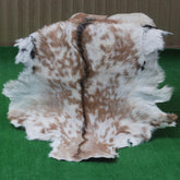 Premium Brown and White Goat Skin Rug - Genuine Hair-On Leather for Rustic Décor