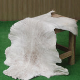 Luxurious Grey and White Natural Goat Skin Rug for Tranquil Wall Decor - Celestial Leather Limited