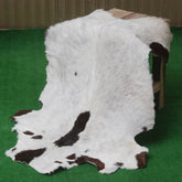 Luxurious Black and White Goat Skin Rug - Natural Hair-On Leather for Home Styling