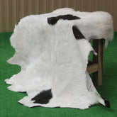 Luxurious Black and White Goat Skin Rug - Natural Hair-On Leather for Home Styling