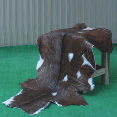 Rustic Dark Brown Goat Hide Rug - Genuine Leather for Timeless Home Styling