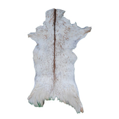 Handcrafted Brown and White Goat Skin Rug - Soft, Durable, and Elegant Décor