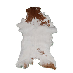 Handcrafted Brown and White Goat Skin Rug - Soft, Durable, and Elegant Décor