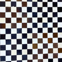 Luxurious Handmade Round Cowhide Patchwork Rug – Genuine Hair-On Hide Micro-Square Checkerboard Leather Floor Rug (9 sq ft)