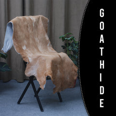 Luxurious Brown and White Goat Hide Rug - Natural Hair-On Leather for Home Styling