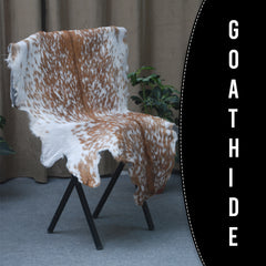 Handcrafted Brown and White Goat Skin Rug - Soft, Durable, and Elegant Décor