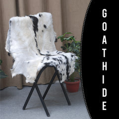 Luxurious Black and White Goat Skin Rug - Natural Hair-On Leather for Home Styling