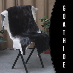 Goat Skin Rug, Black and white Handpicked for Quality, Unique Piece for Sale, Fast UK Delivery