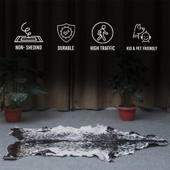 Sophisticated Black & White Goat Skin Rug - Genuine Goathide with Bold Graphic Pattern - Hypoallergenic - Non-Shedding - Eco-Friendly Floor - Celestial Leather Limited