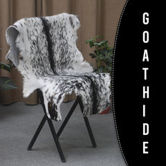 Genuine Goat Skin Rug - Black and White Pattern for Rustic Home Style