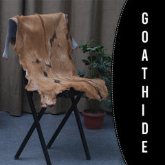 Luxurious Brown and White Goat Hide Rug - Natural Hair-On Leather for Home Styling