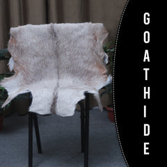 Luxurious Brown and White Goat Hide Rug - Natural Hair-On Leather for Home Styling
