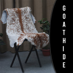 Luxurious Brown and White Goat Hide Rug - Natural Hair-On Leather for Home Styling