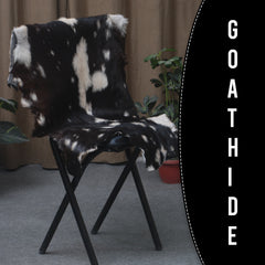 Premium Black and White Goat Skin Rug - Genuine Hair-On Leather for Home Décor