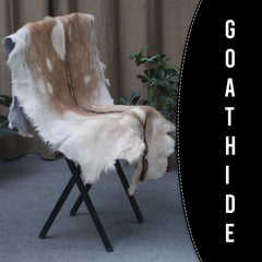 Brown and White Handmade Goat Skin Rug – Classic Elegance for Your Home
