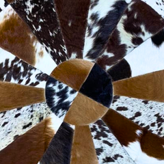 Luxurious Handmade Round Cowhide Patchwork Rug – Genuine Hair-On Hide Rustic Radial Leather Floor Rug (9 sq ft)