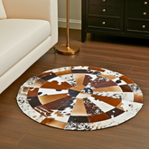 Luxurious Handmade Round Cowhide Patchwork Rug – Genuine Hair-On Hide Rustic Radial Leather Floor Rug (9 sq ft)