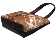 Stylish Brown & White Cowhide Shoulder Bag with Animal Print - Handmade Leather Tote for Women, Spacious - Fashionable Everyday Purse