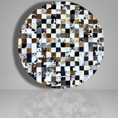 Luxurious Handmade Round Cowhide Patchwork Rug – Genuine Hair-On Hide Micro-Square Leather Floor Rug (9 sq ft)