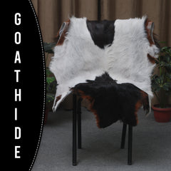 Handcrafted Black and White Goat Skin Rug - Soft and Durable Hair-On Leather