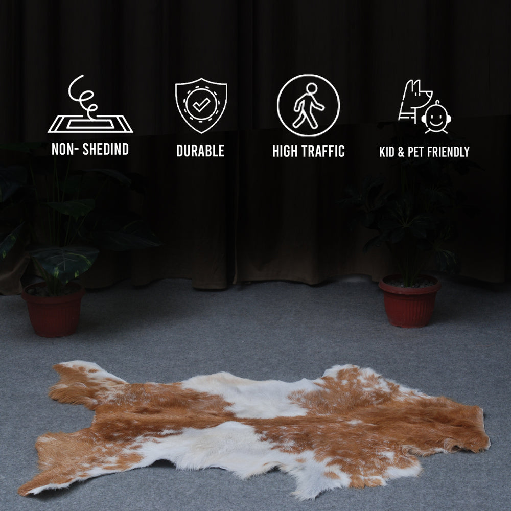 Luxury Brown & White Goat Hide Rug - Premium Hair-On Goat Skin Rug for Home Decor - Accent Pieces - Eco-Friendly and Hypoallergenic Rug - Celestial Leather Limited