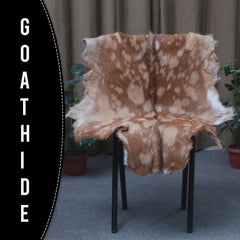 Premium Brown and White Goat Skin Rug - Genuine Hair-On Leather for Rustic Décor