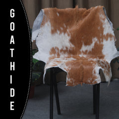 Brown and White Handmade Goat Skin Rug – Classic Elegance for Your Home