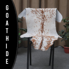 Brown and White Handmade Goat Skin Rug – Classic Elegance for Your Home