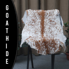 Luxurious Brown and White Goat Hide Rug - Natural Hair-On Leather for Home Styling