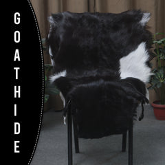 Black and White Handmade Goat Skin Rug – Rustic Charm for Your Home