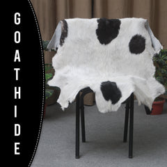 Luxurious Black and White Goat Skin Rug - Natural Hair-On Leather for Home Styling