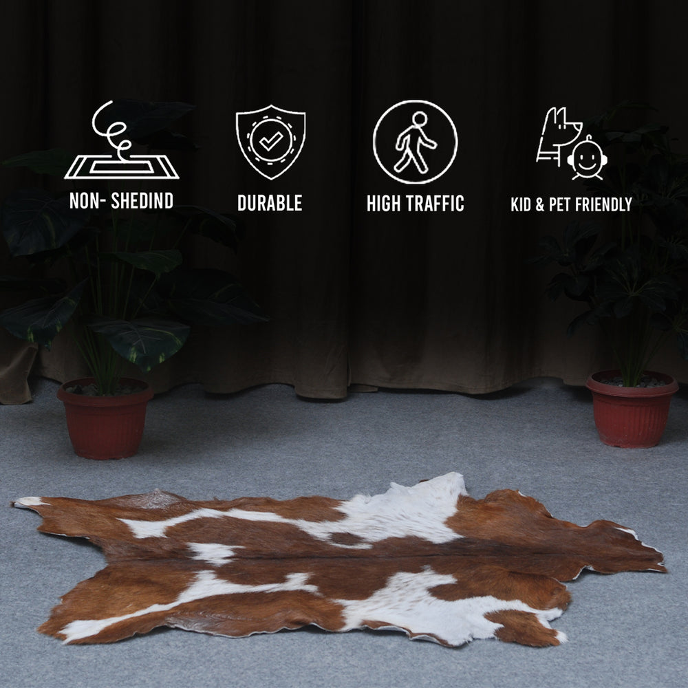 Luxurious Handmade Dark Brown & White Goat Skin Rug - Soft, Durable, Non-Shedding, Eco-Friendly - Unique Statement Piece for Home Décor - Celestial Leather Limited