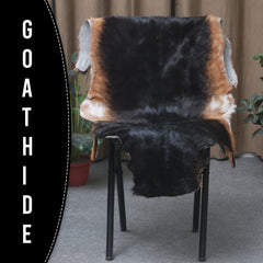 Black and Brown Handmade Goat Skin Rug – Rustic Charm for Your Home
