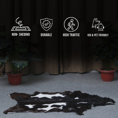 Premium Black and White Goat Skin Rug - Genuine Hair-On Leather for Home Décor