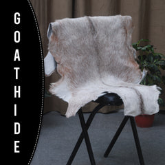 Luxurious Brown and White Goat Hide Rug - Natural Hair-On Leather for Home Styling