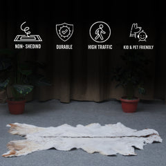 Luxurious Brown & White Goat Skin Rug - Handmade Pure Goat Skin Floor Rug - Unique Design - Hypoallergenic & Kid-Friendly - Non-Shedding