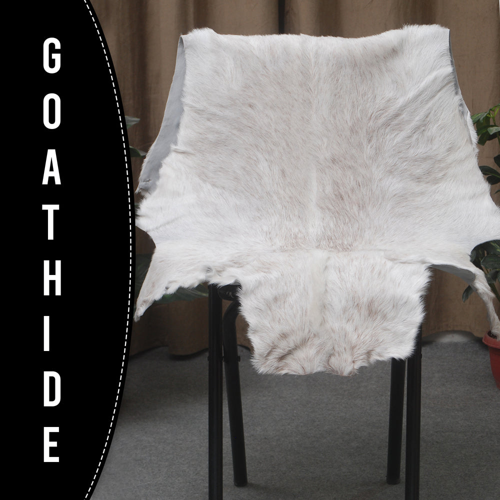 Luxurious Grey and White Natural Goat Skin Rug for Tranquil Wall Decor - Celestial Leather Limited