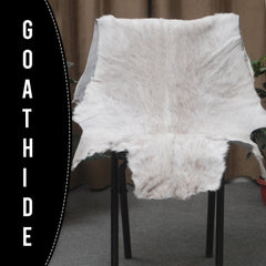 Luxurious Grey and White Natural Goat Skin Rug for Tranquil Wall Decor - Celestial Leather Limited