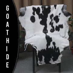 Handcrafted Black and White Goat Skin Rug - Soft and Durable Hair-On Leather