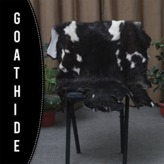 Goat Skin Rug, Black and white Handpicked for Quality, Unique Piece for Sale, Fast UK Delivery