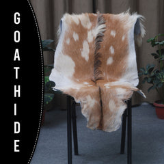Brown and White Handmade Goat Skin Rug – Classic Elegance for Your Home