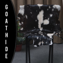 Premium Black and White Goat Skin Rug - Genuine Hair-On Leather for Home Décor